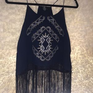 tribal halter tank top with fringe